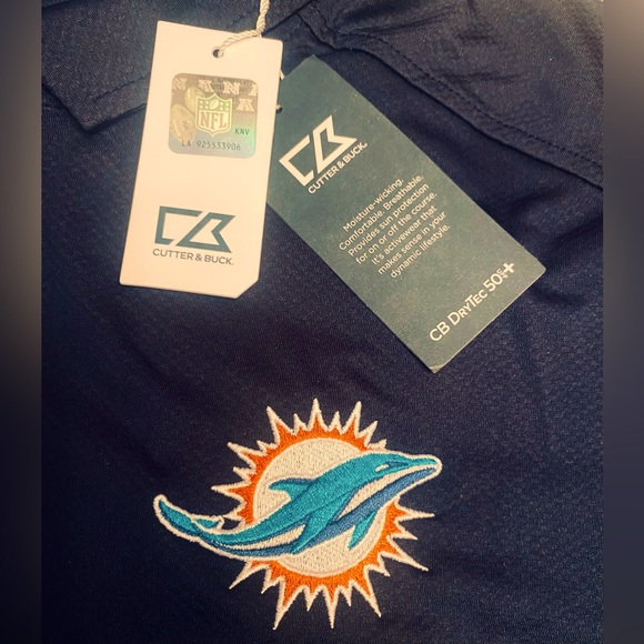 New /tags Cutter & Buck men’s LG Miami Dolphins, prospect textured navy Polo - Picture 4 of 4
